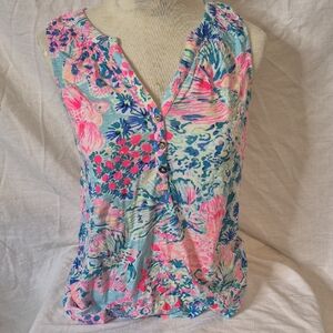 Lilly Pulitzer Vibrant Floral Blouse - Pink and Blue